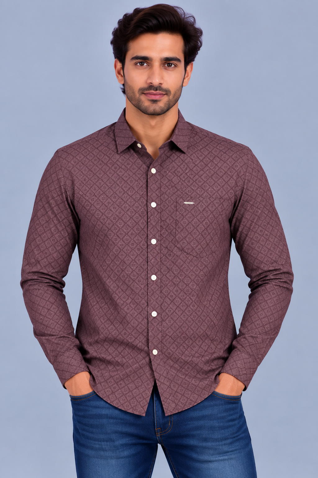 Red & White Printed Casuals Shirt
