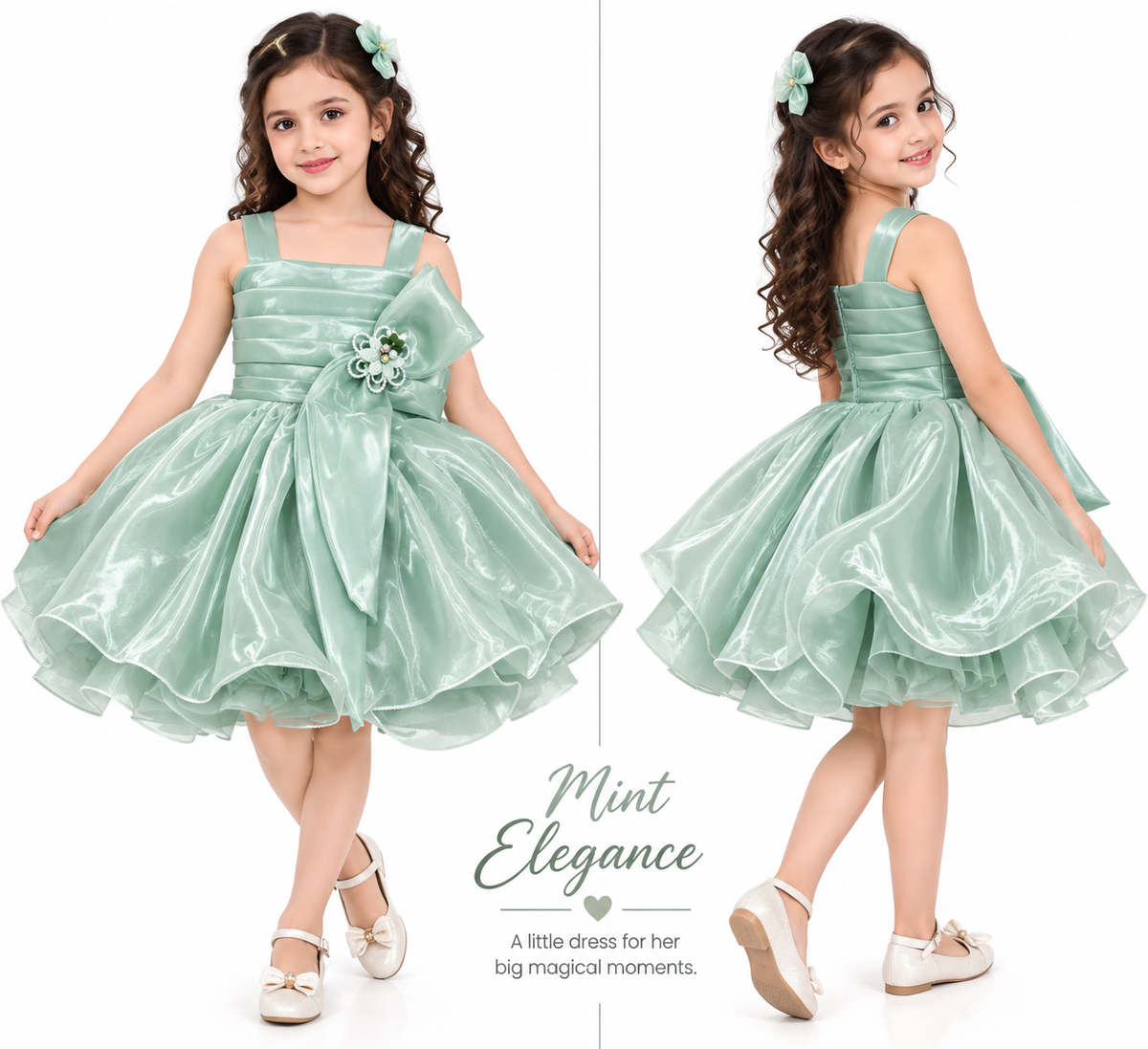 🌿 Mint Pearl Princess Dress