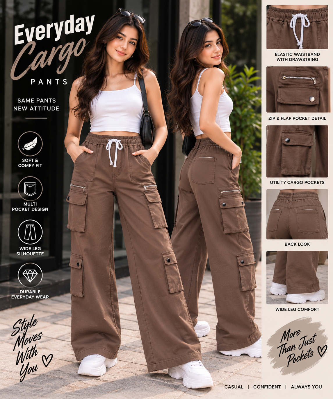Mocha Utility Cargo Pants