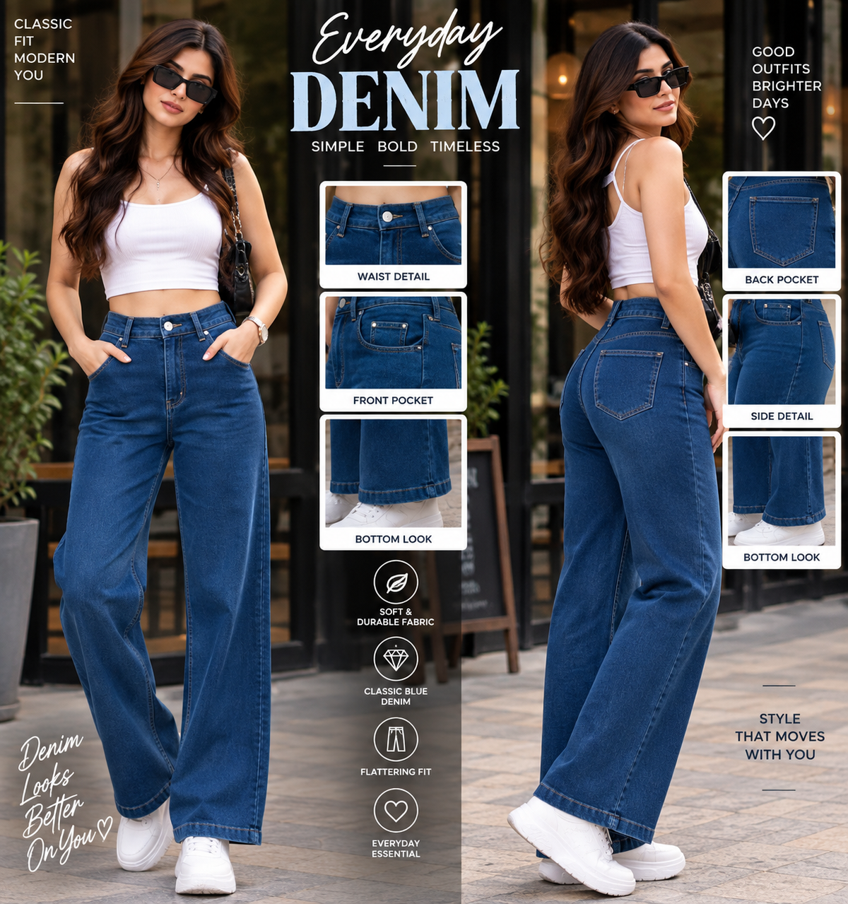 Classic Indigo Wide-Leg Jeans