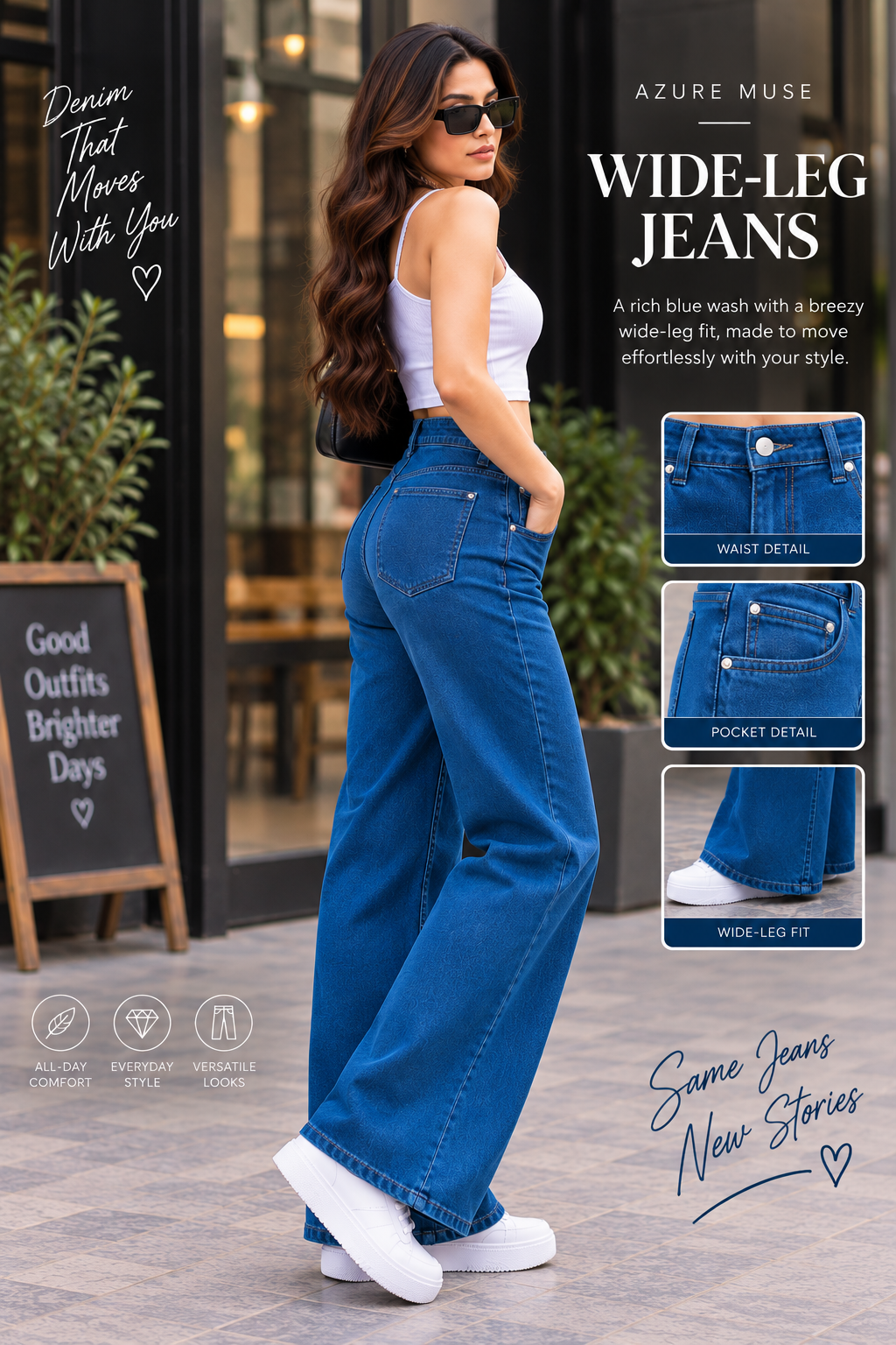 Azure Muse Wide-Leg Jeans