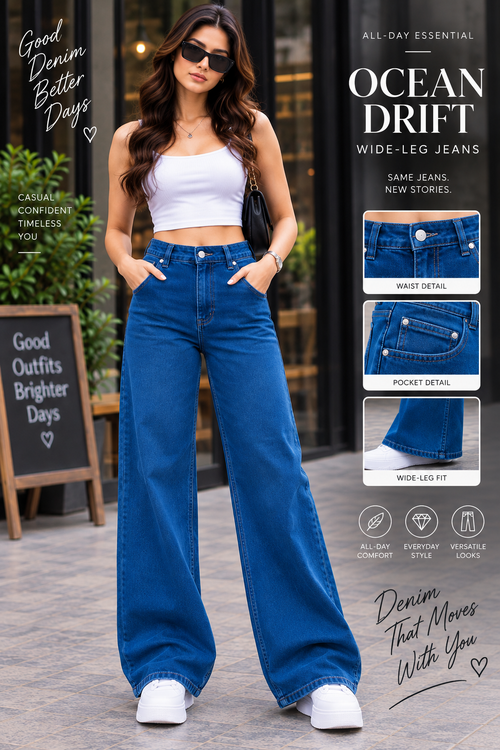 Azure Muse Wide-Leg Jeans
