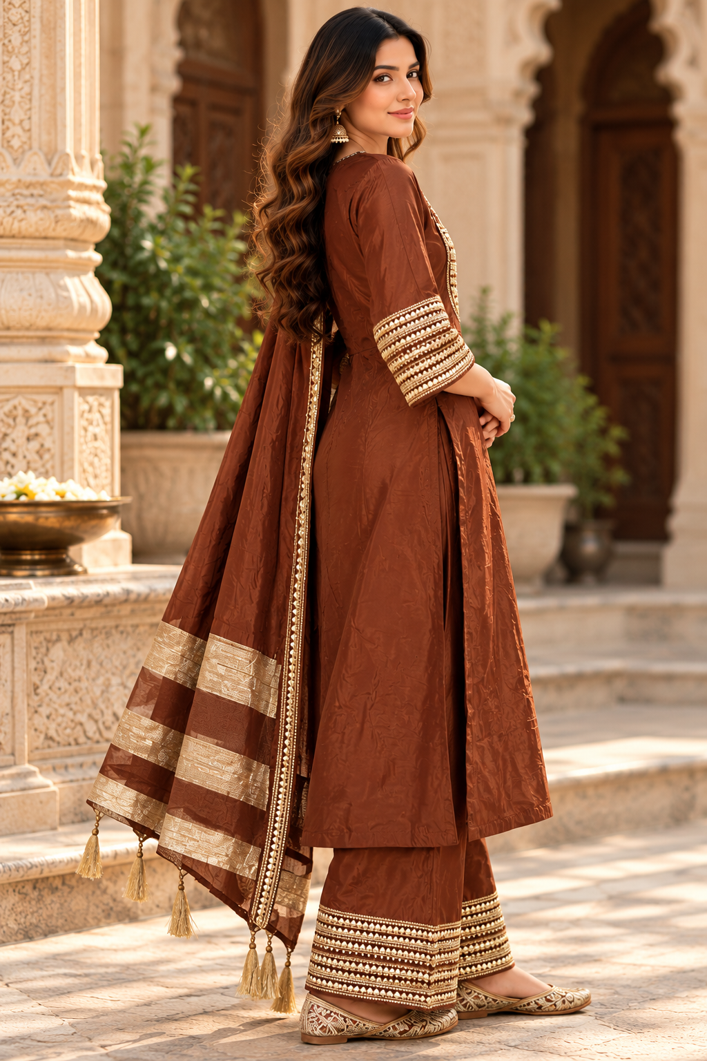🤎 Regal Mocha Festive Kurti-Set