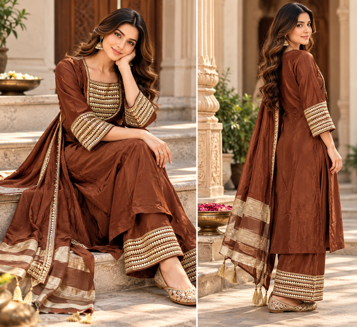 🤎 Regal Mocha Festive Kurti-Set