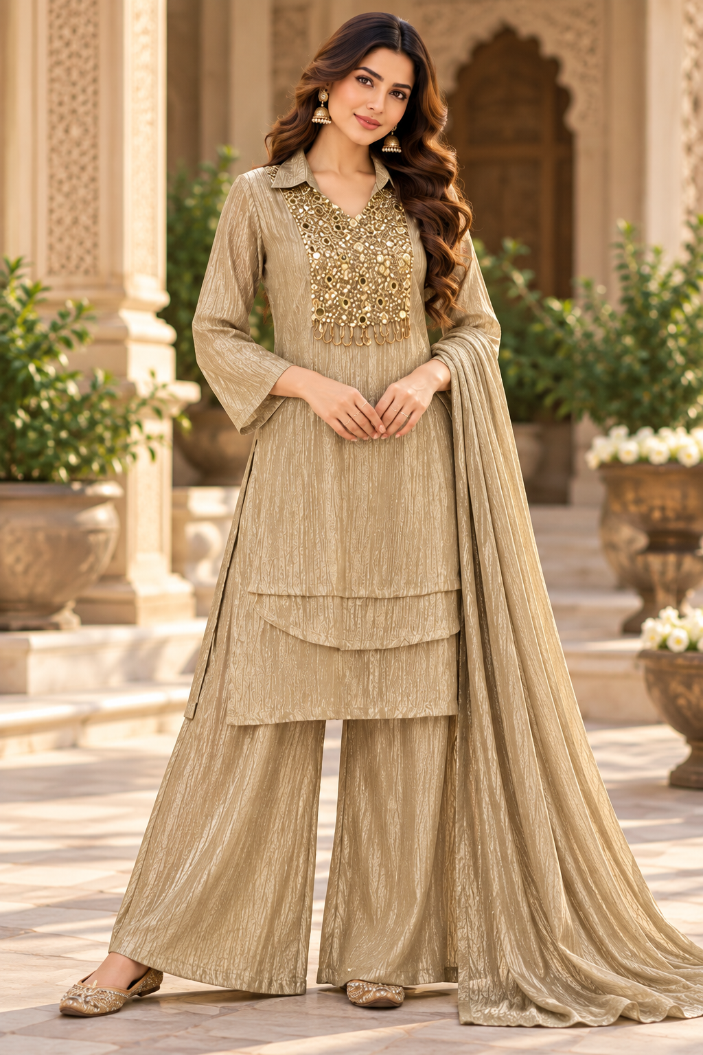 ✨ Champagne Royale Kurti Palazzo Set