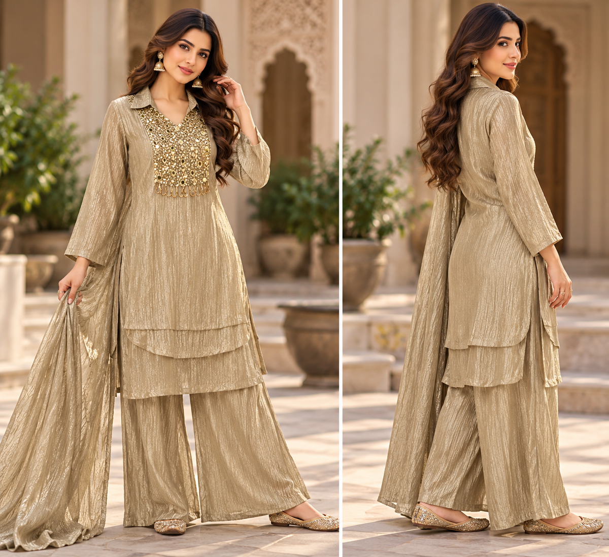 ✨ Champagne Royale Kurti Palazzo Set