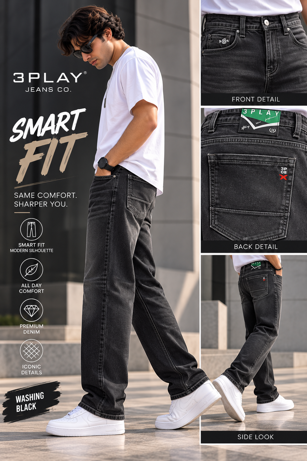 3-PLAY Urban Shadow Smart-fit Jeans