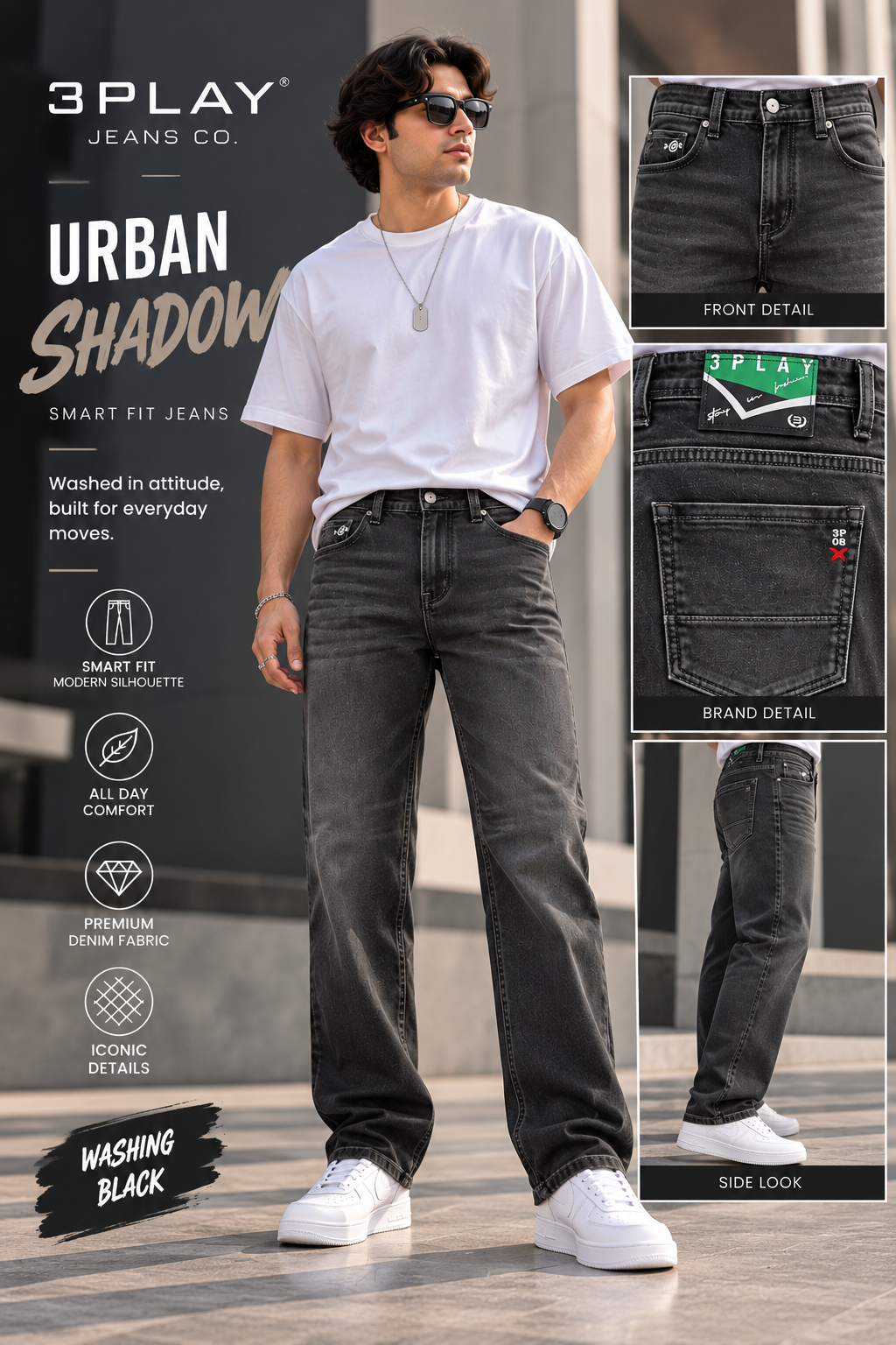 3-PLAY Urban Shadow Smart-fit Jeans
