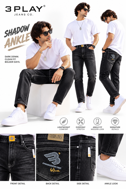 3-PLAY — Black RAW Wash ANKLE-FIT Jeans