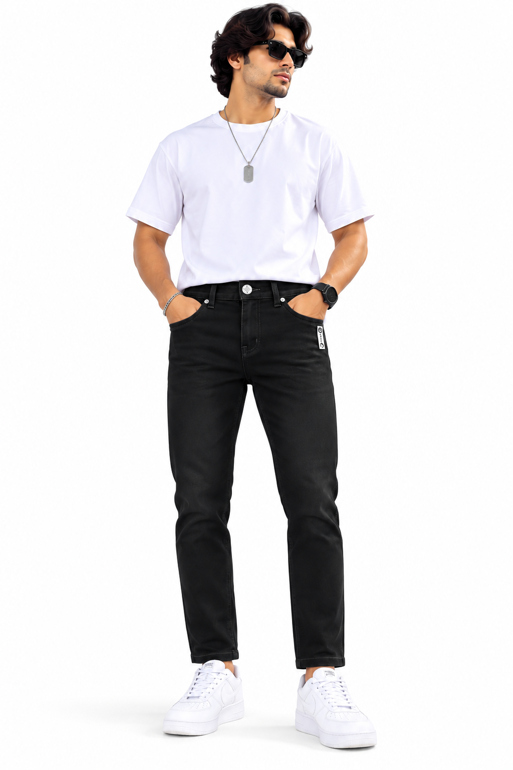 3 PLAY – Noir Edge Black Raw Wash Ankle-fit Jeans