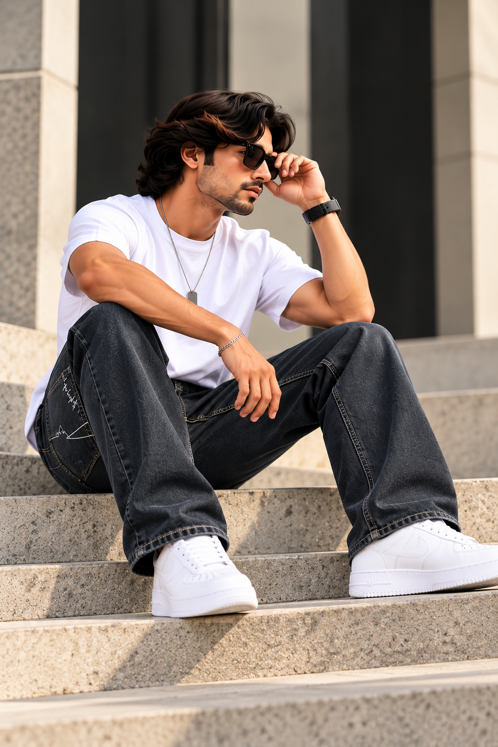 9 PIXEL — Midnight Terrain RAW WASH Denim Straight-fit Jeans