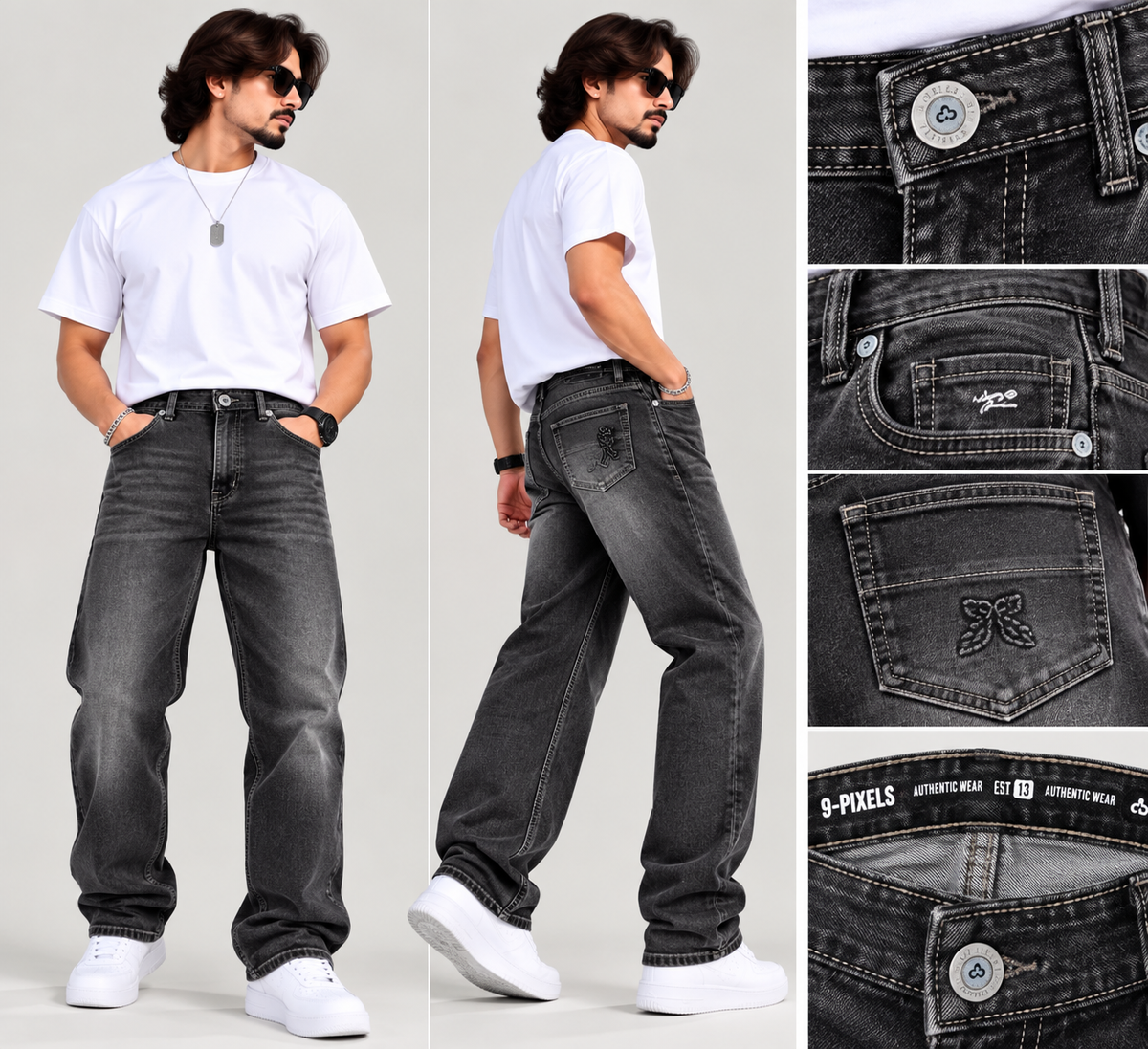 9 Pixels — Urban Shadow Denim Regular-fit Jeans
