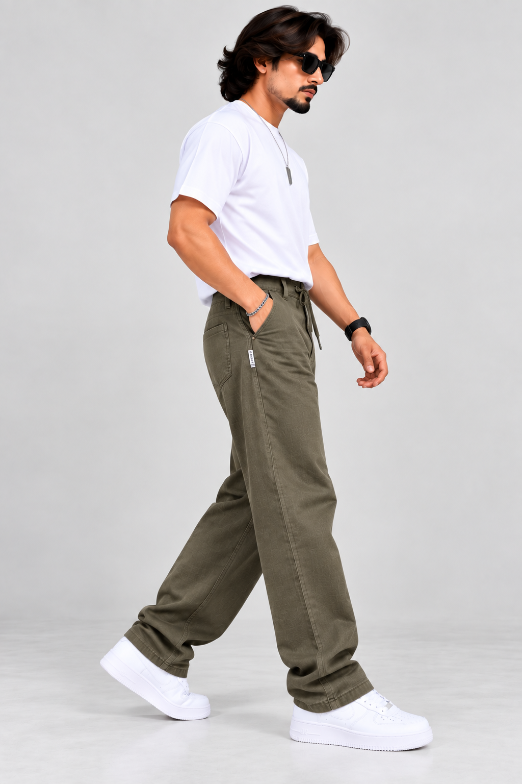 9 PIXEL— Olive Ease Comfort-fit Linen Pants