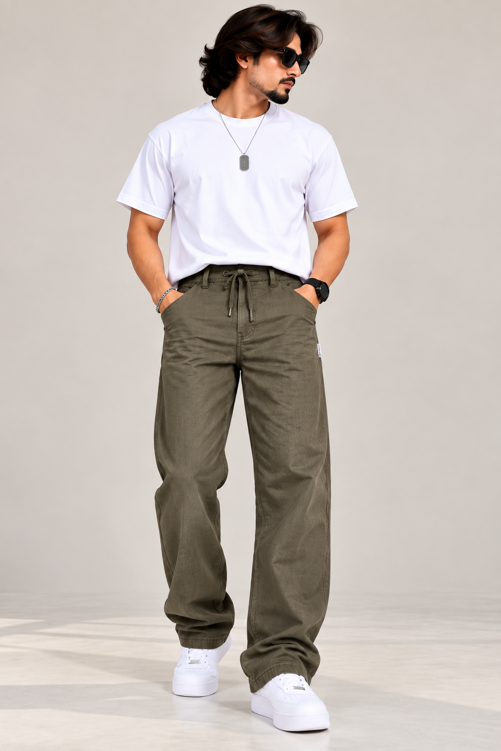 9 PIXEL— Olive Ease Comfort-fit Linen Pants