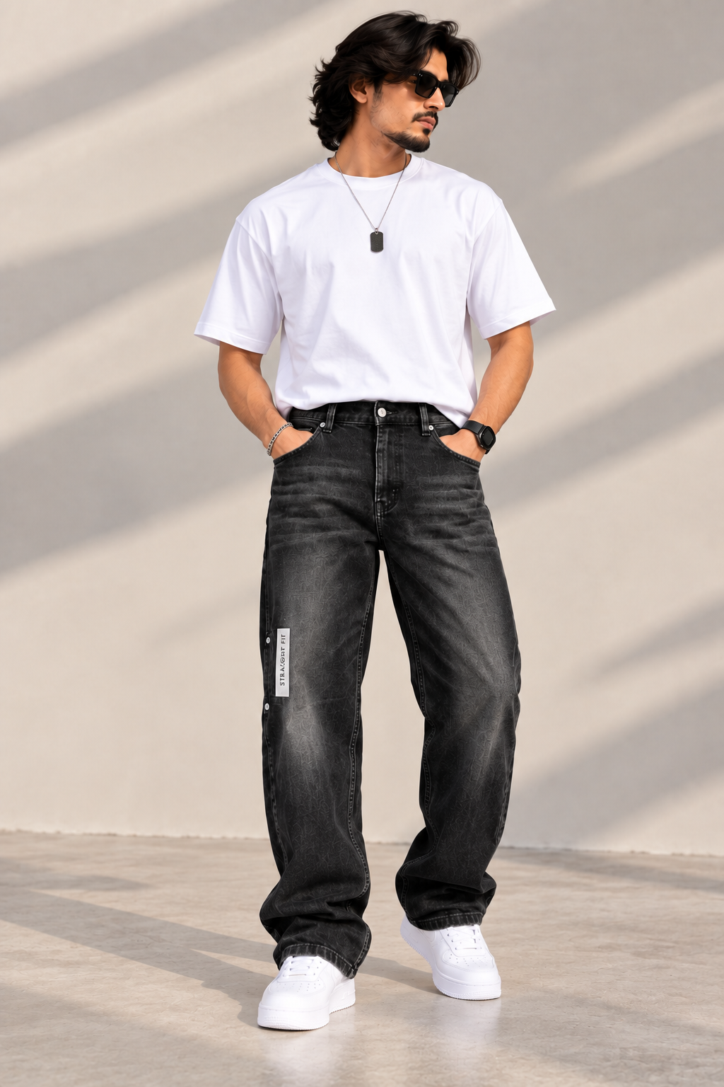 9 PIXELS — Black RAW WASH Shadowline Straight-fit Jeans