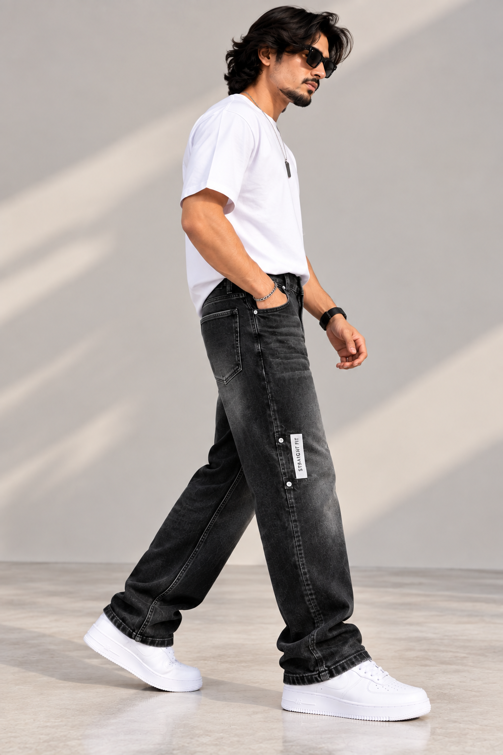 9 PIXELS — Black RAW WASH Shadowline Straight-fit Jeans