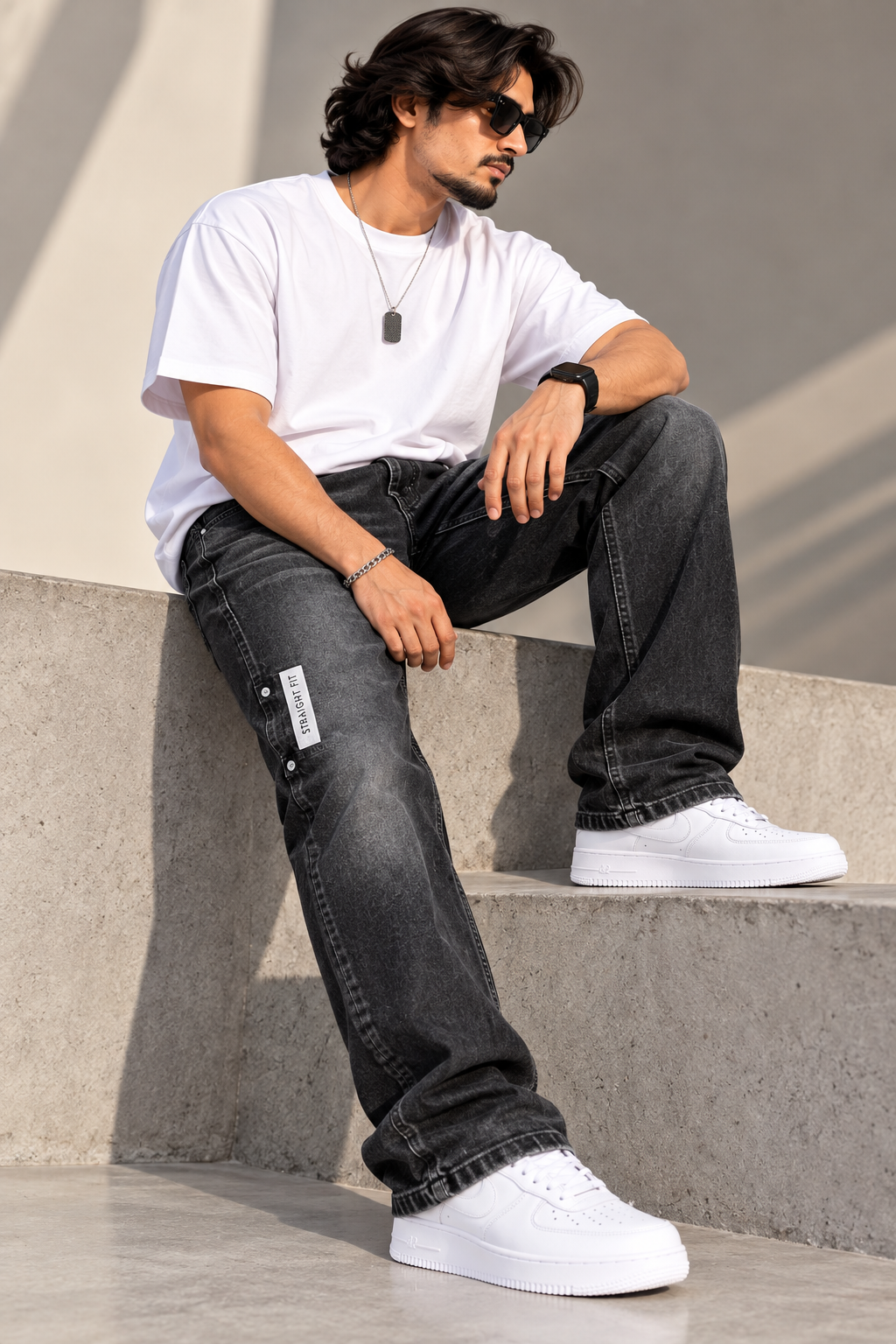 9 PIXELS — Black RAW WASH Shadowline Straight-fit Jeans
