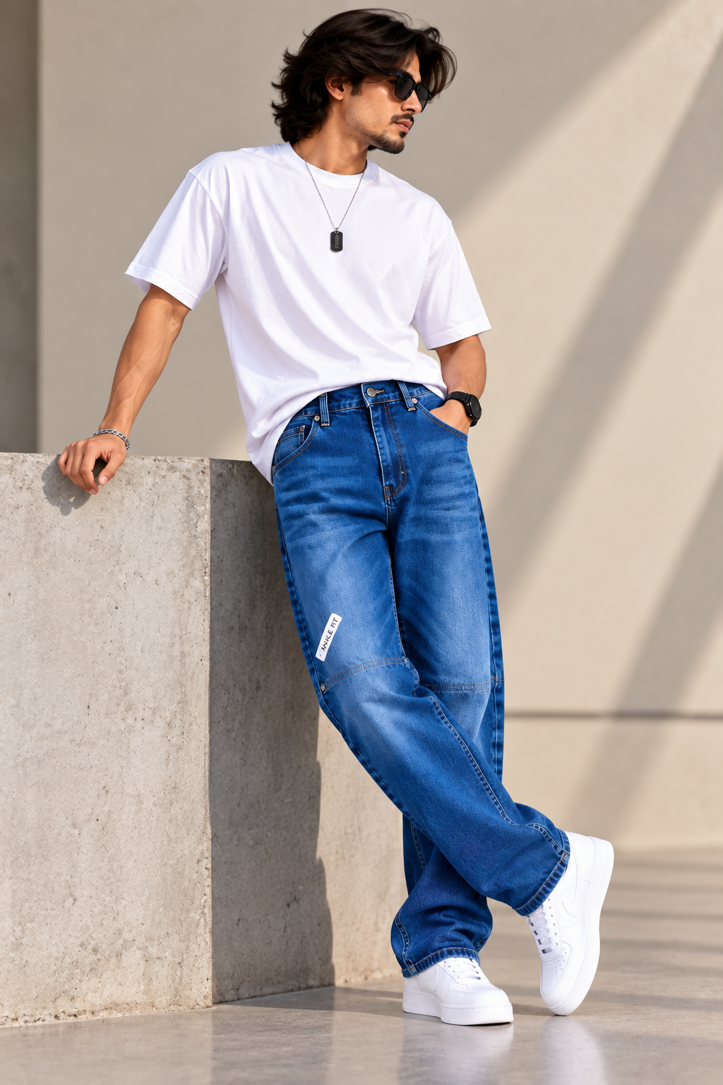 9 PIXELS — Azure Streetline Mid-Wash Ankle-fit Jeans