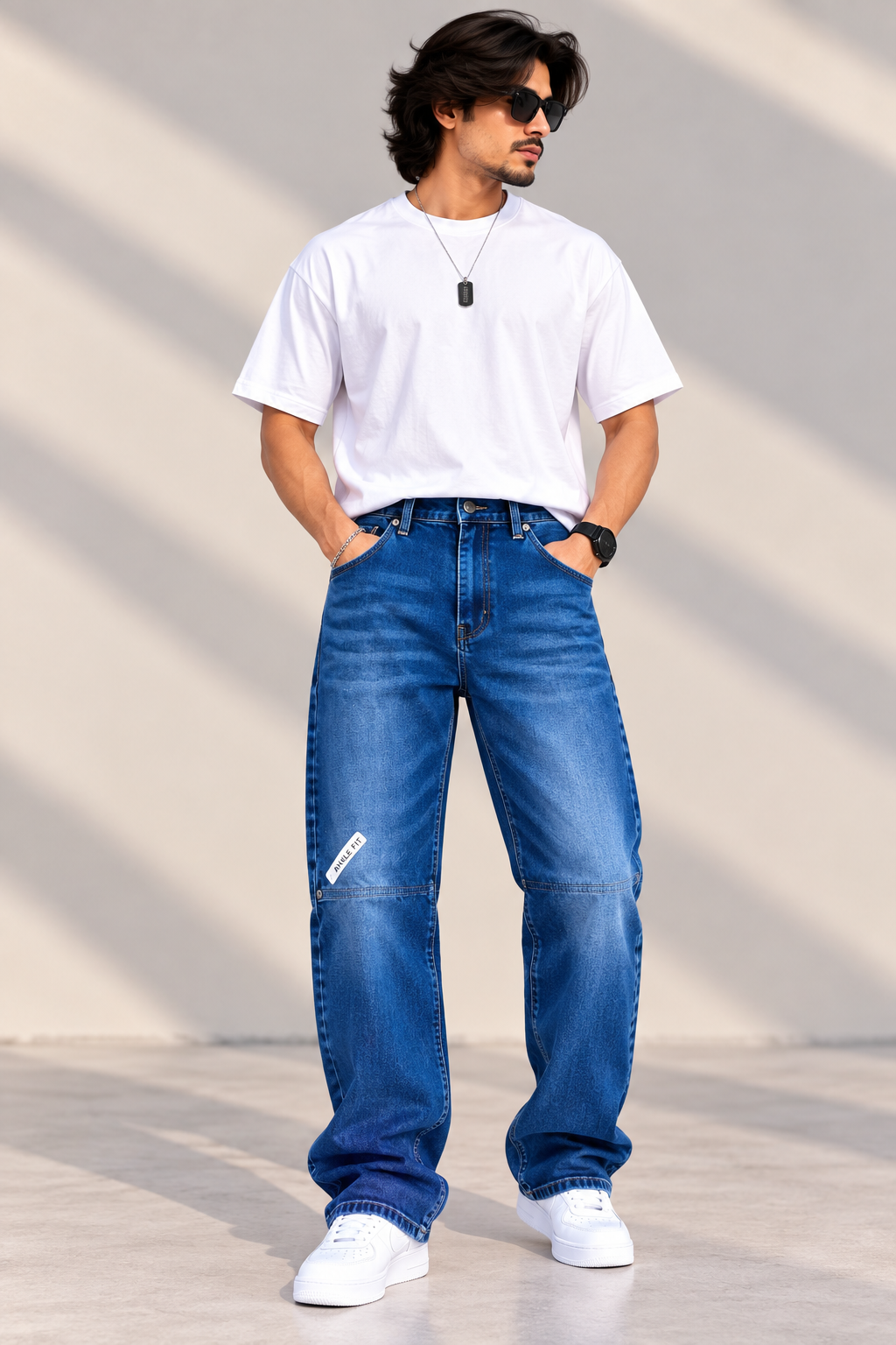 9 PIXELS — Azure Streetline Mid-Wash Ankle-fit Jeans