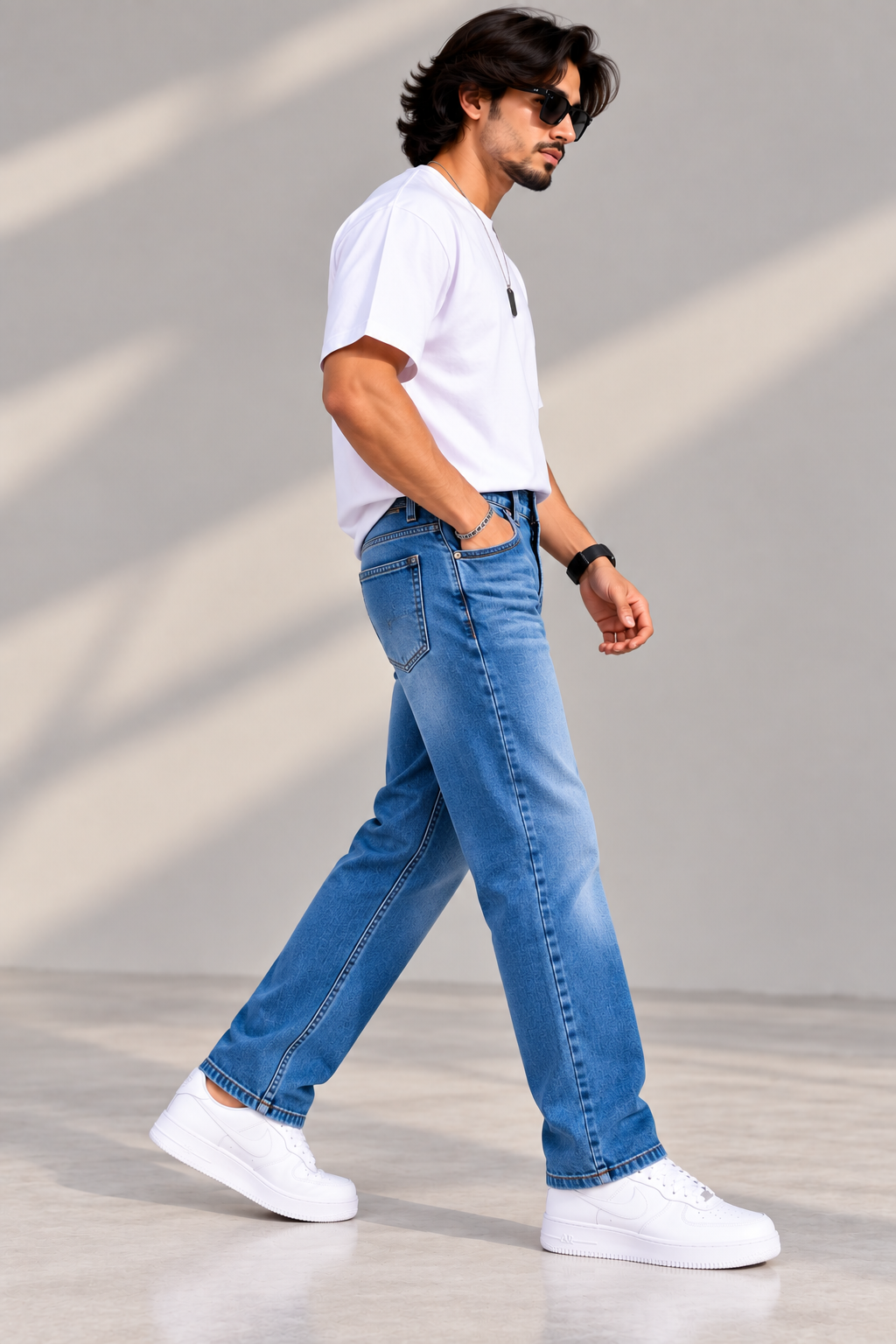 9 PIXELS — Azure Streetline Mid-Wash Ankle-fit Jeans