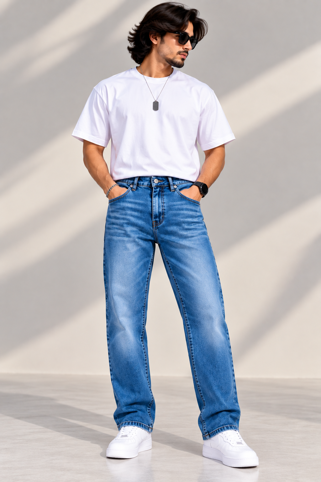 9 PIXELS — Azure Streetline Mid-Wash Ankle-fit Jeans