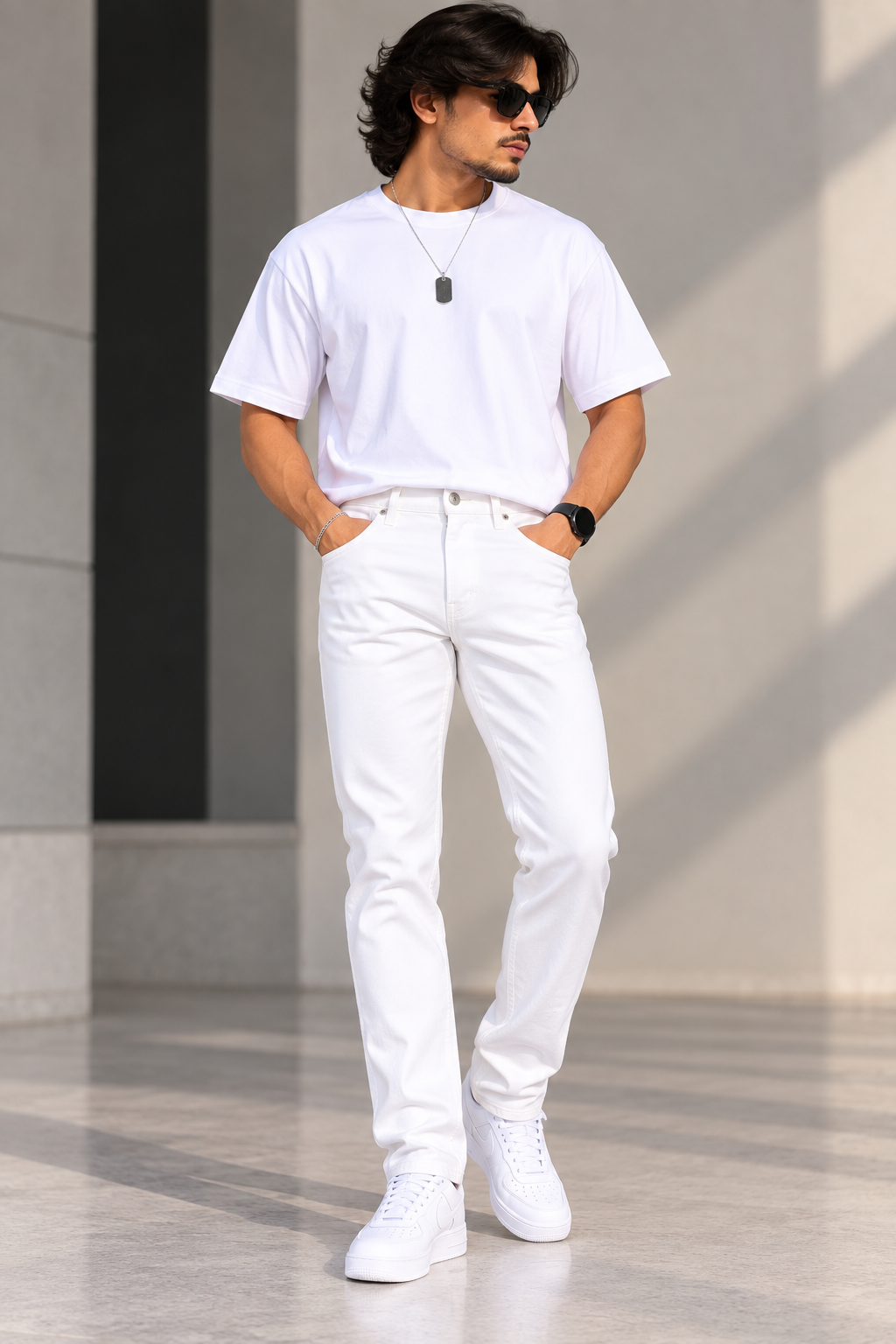 KAVIS DENIM — White Aura Narrow-fit Jeans