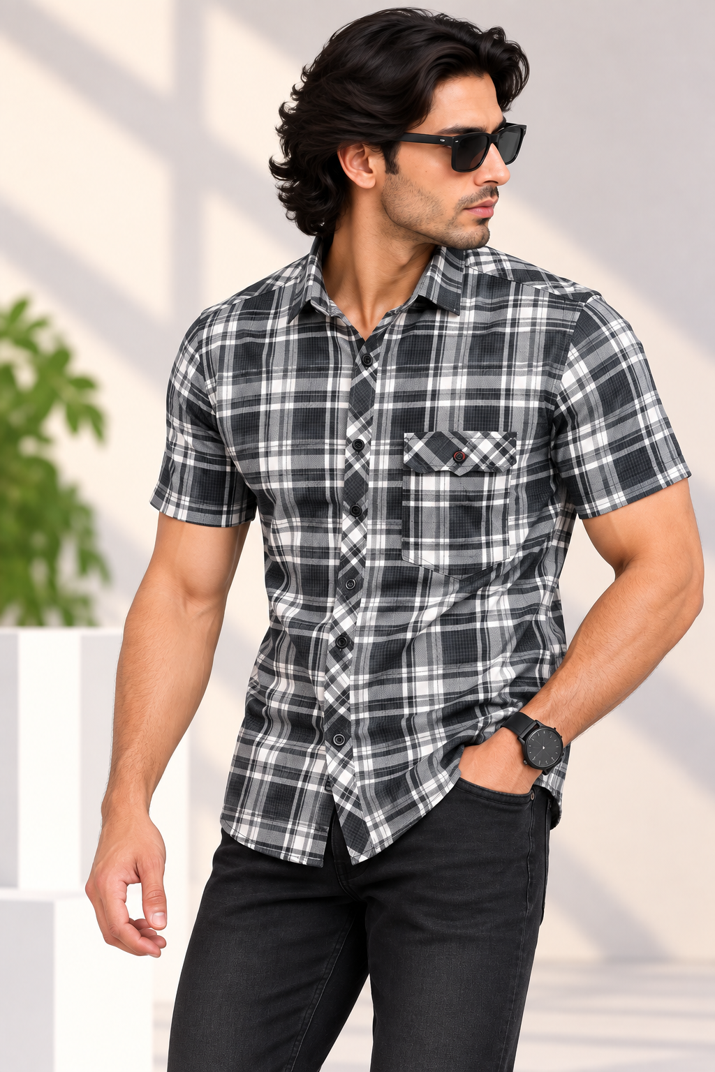 🖤 Urban Race – Shadow Check Plaid H/S Shirt