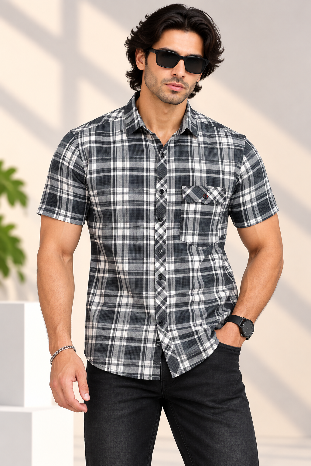 🖤 Urban Race – Shadow Check Plaid H/S Shirt