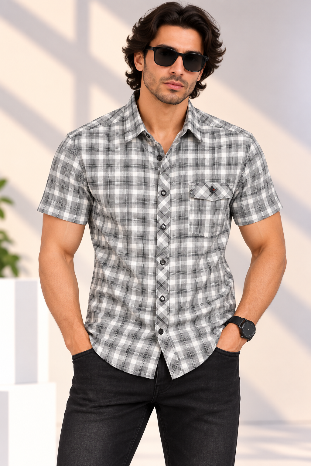 🖤 Urban Race – Shadow Check Plaid Shirt