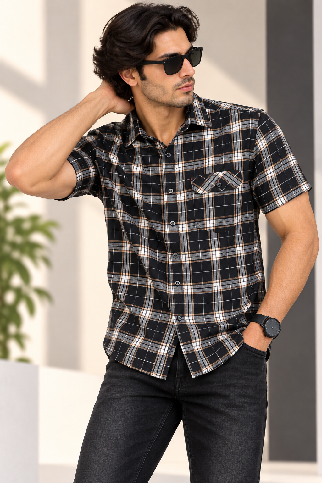 Urban Race Shadow Check Half Shirt
