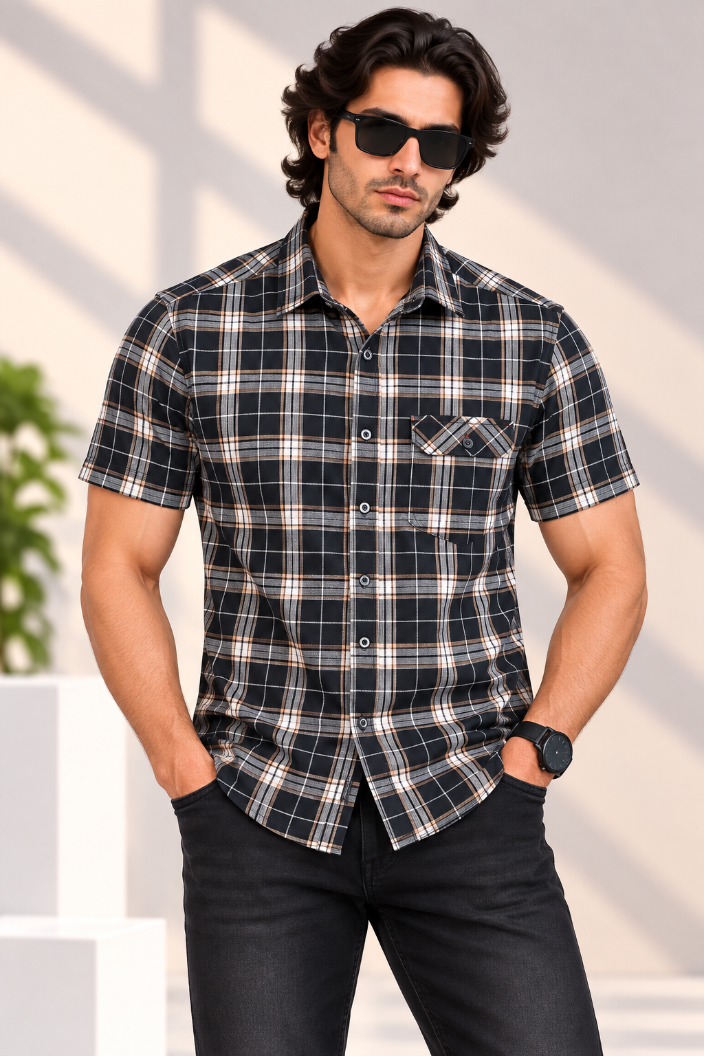 Urban Race Shadow Check Half Shirt