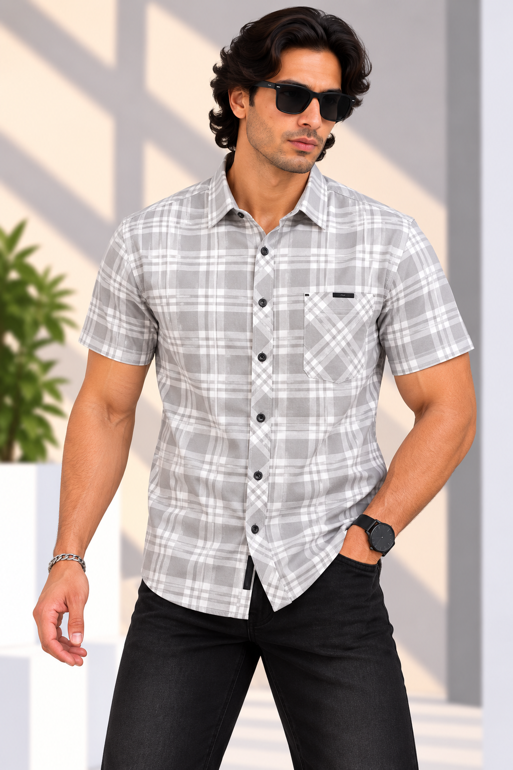 URBAN RACE -  Plaid Edge H/S Shirt