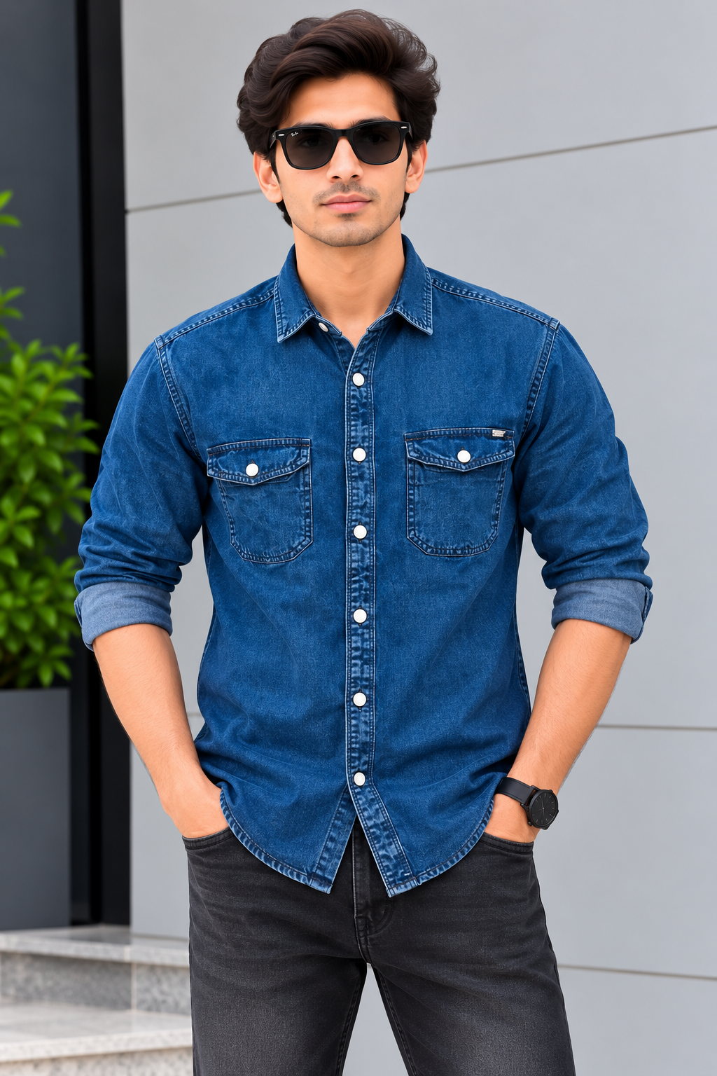 👕 Urban Race — Indigo Rush Denim Half Shirt