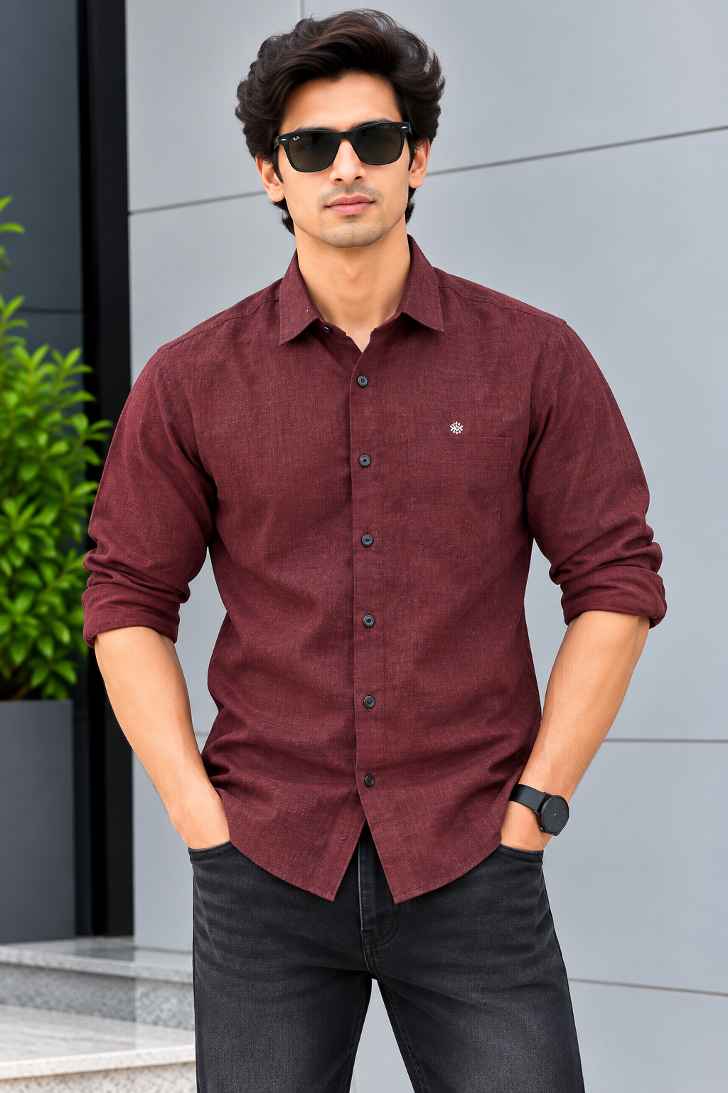 RED & WHITE -  Fancy Plain Shirts