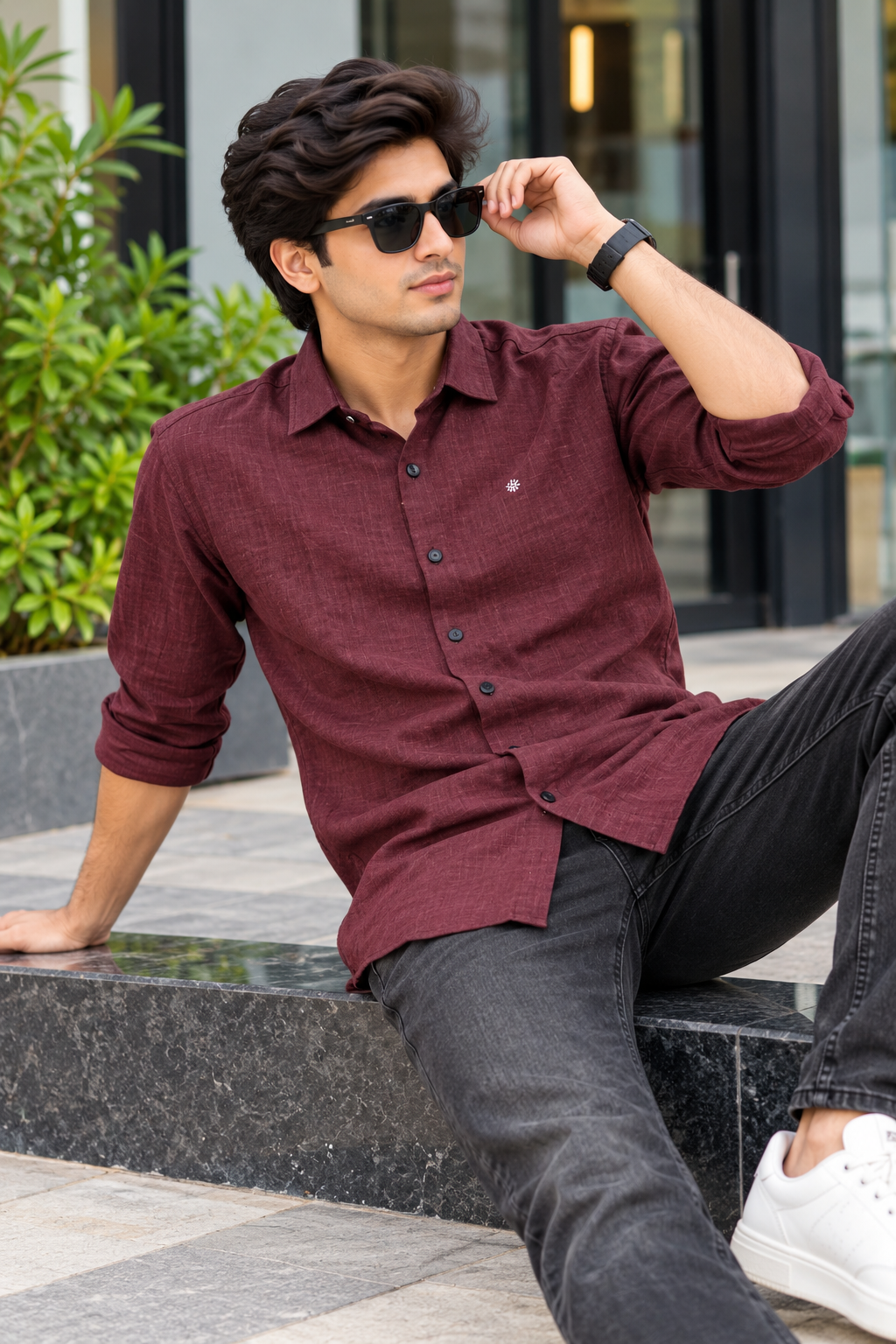 RED & WHITE -  Fancy Plain Shirts