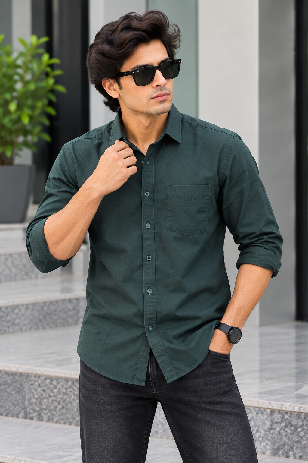 RED & WHITE - Fancy Cotton Plain Shirts