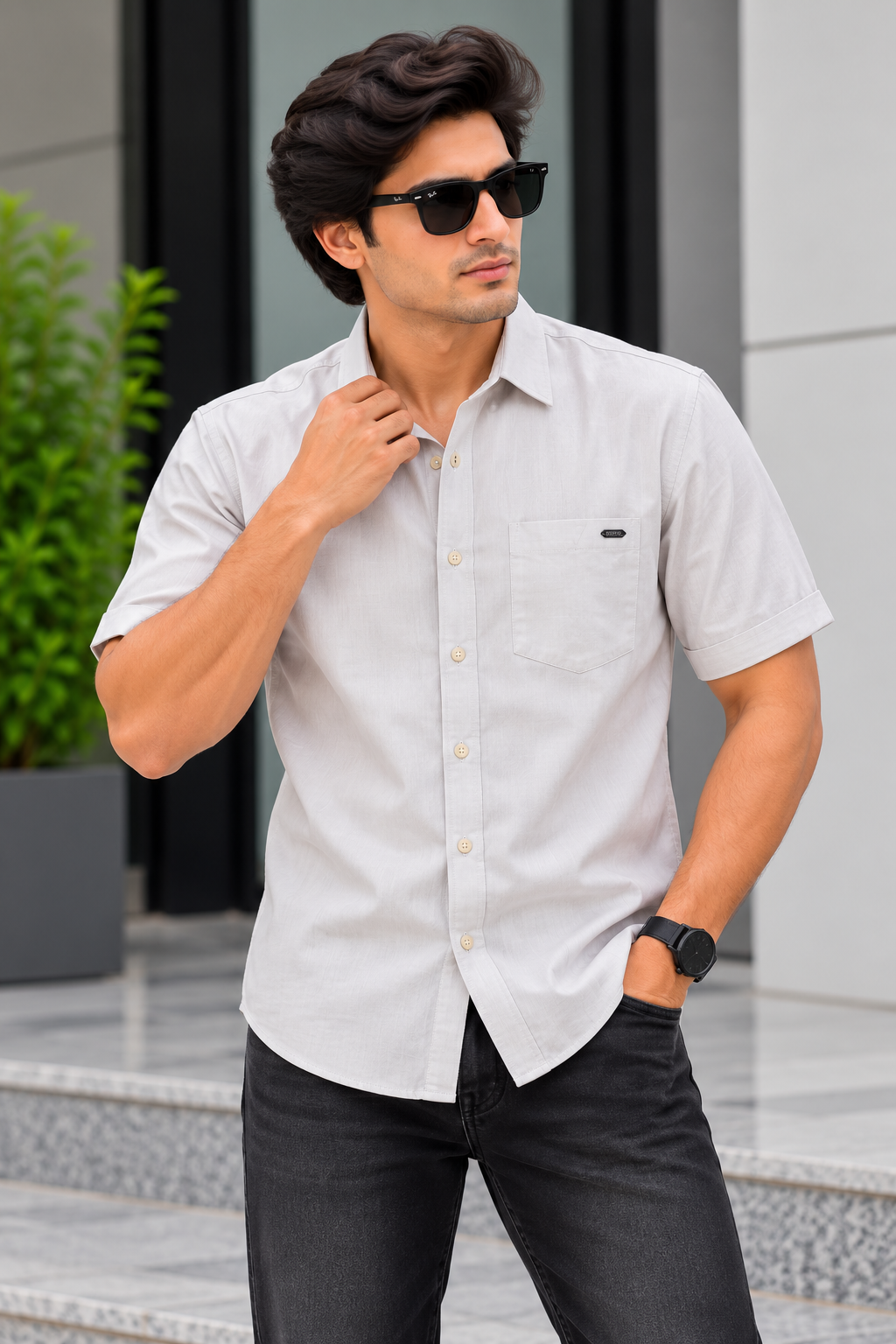 RED & WHITE - Fancy Cotton Plain Shirts