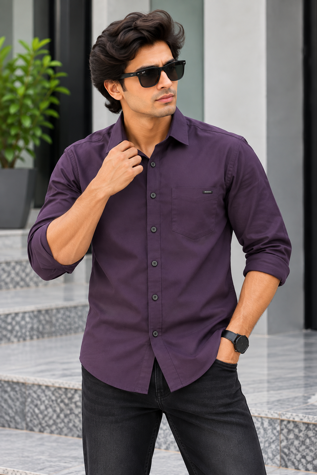 RED & WHITE - Fancy Cotton Plain Shirts