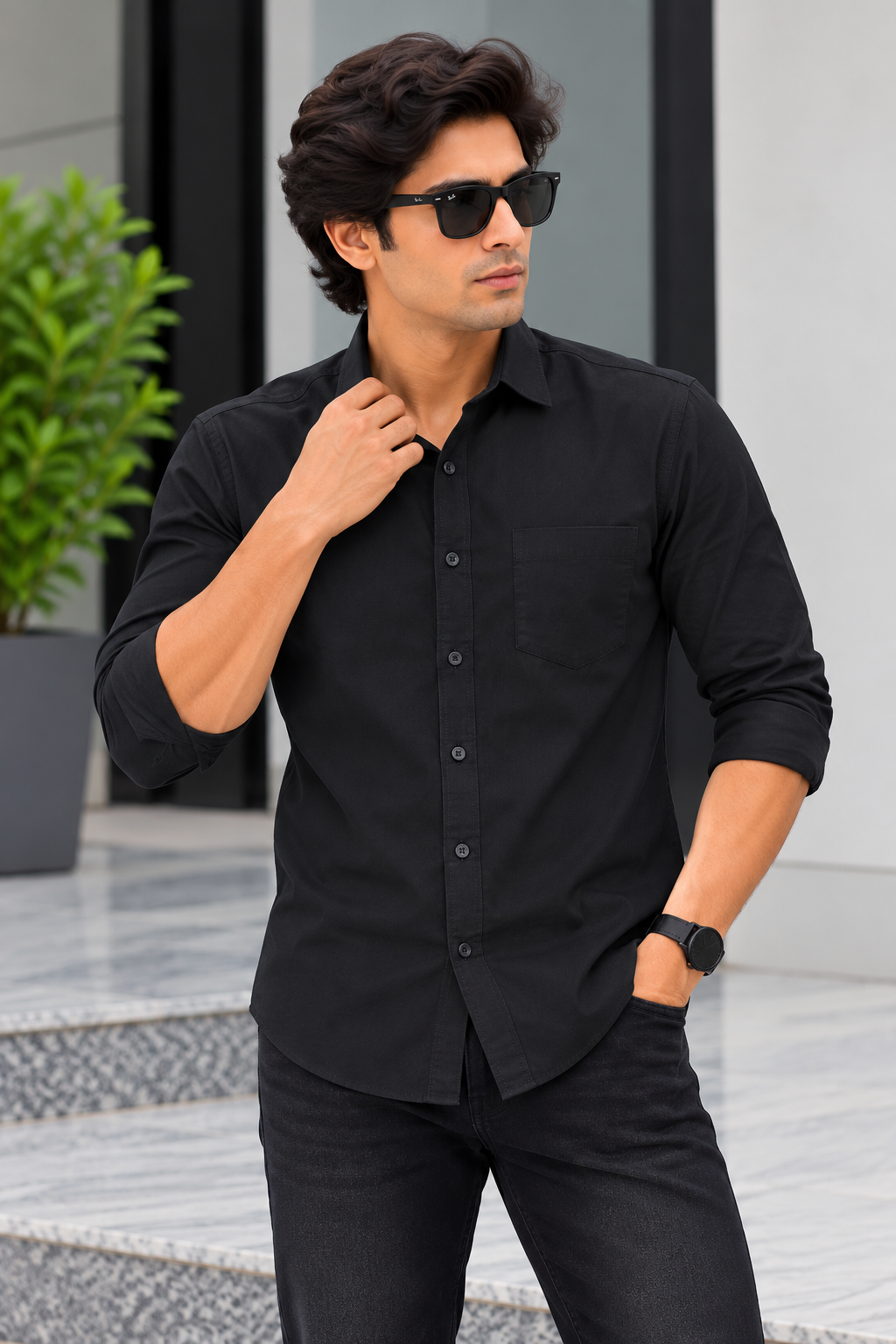 RED & WHITE -  Fancy Cotton Plain Shirts
