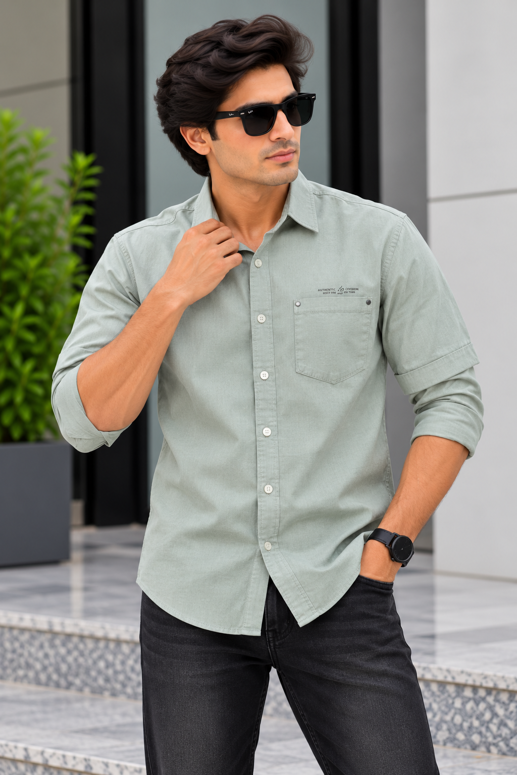 RED & WHITE -  Fancy Cotton Plain Shirts