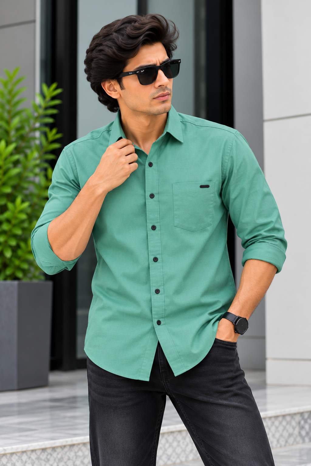 RED & WHITE -  Fancy Cotton Plain Shirts