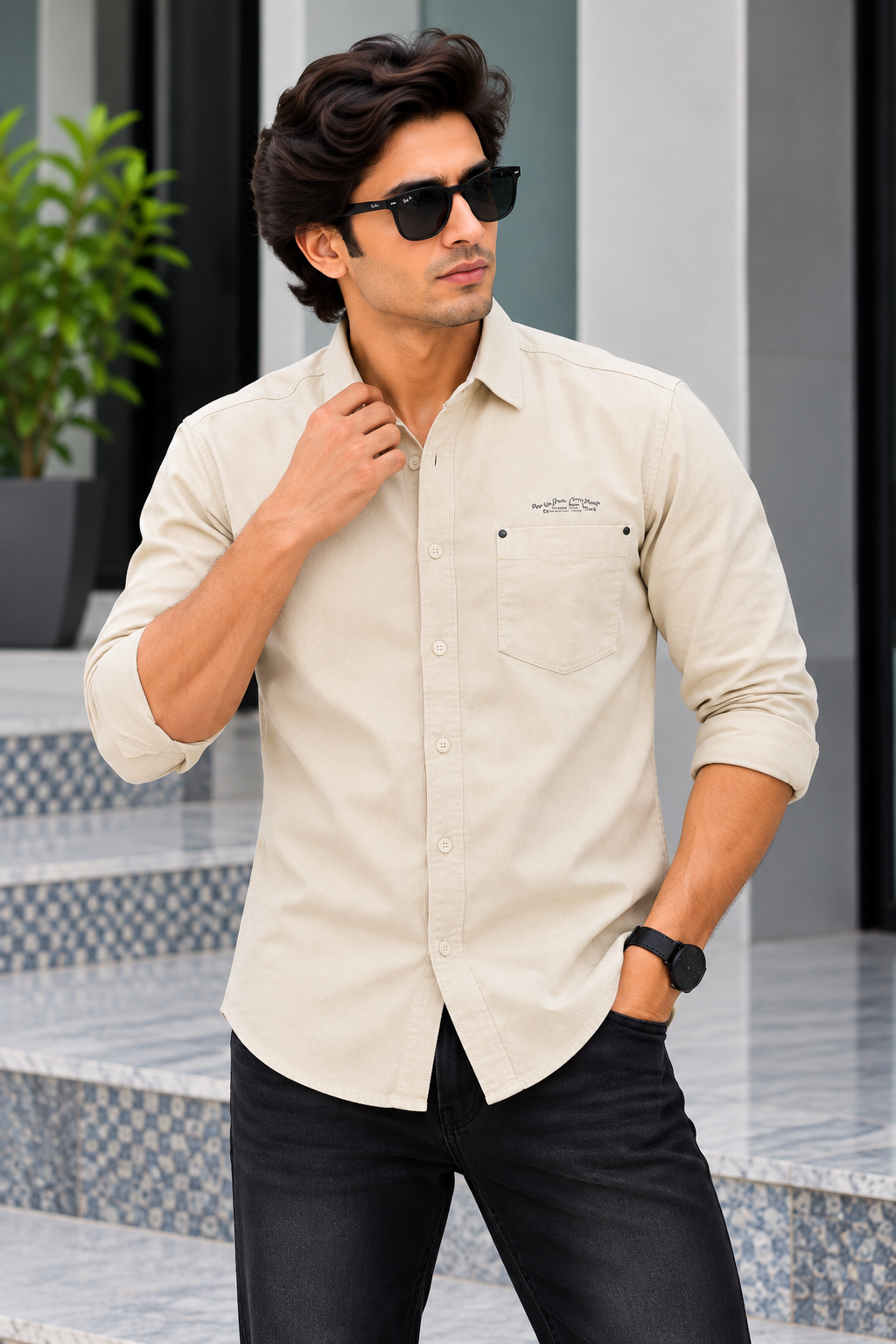 RED & WHITE -  Fancy Cotton Plain Shirts