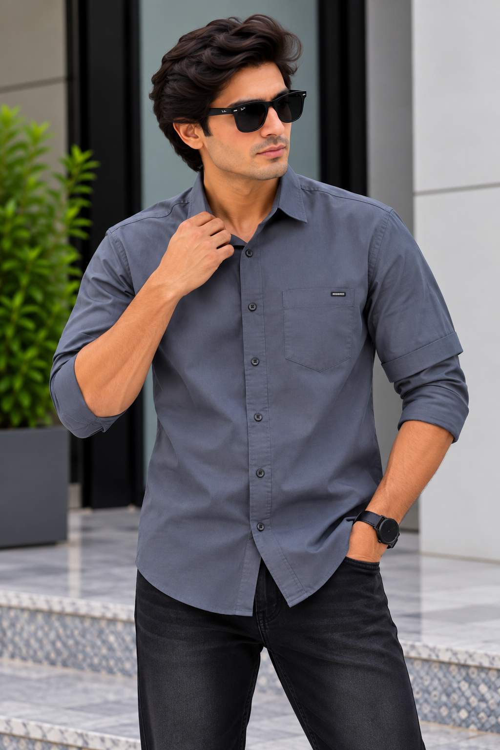 RED & WHITE -  Fancy Cotton Plain Shirts