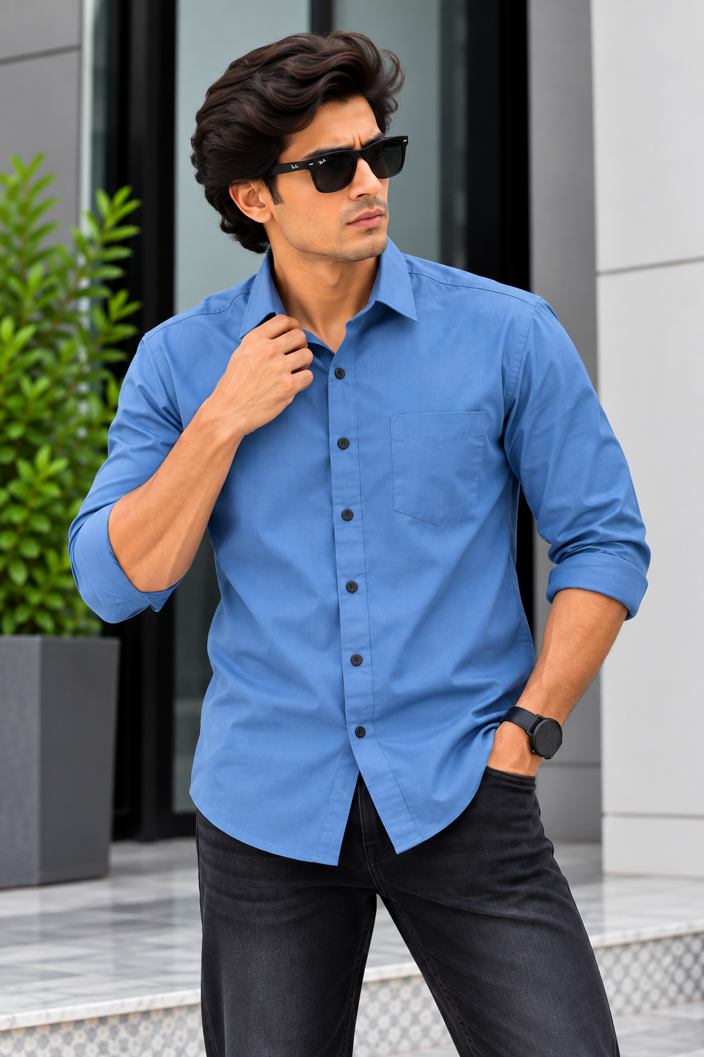 RED & WHITE -  Fancy Cotton Plain Shirts