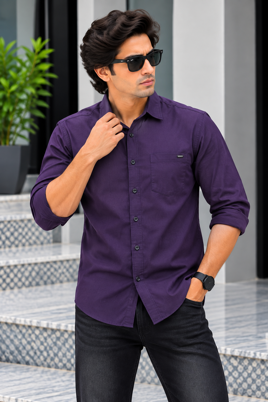 RED & WHITE - fancy Cotton Plain Shirts