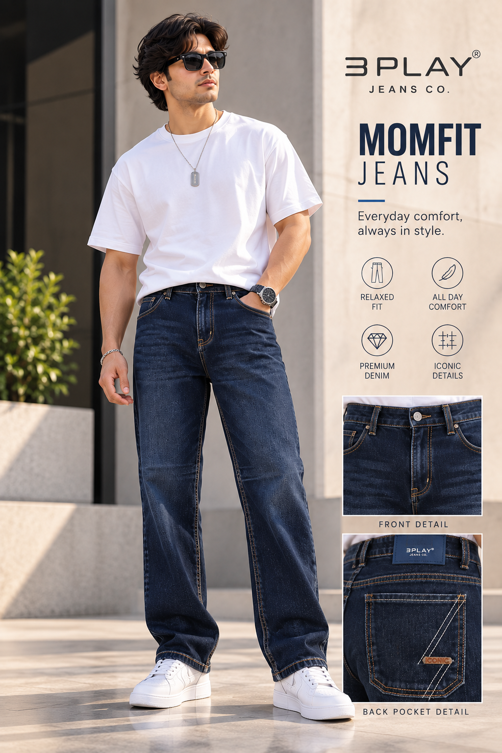 3-PLAY Denim Mom-Fit Jeans