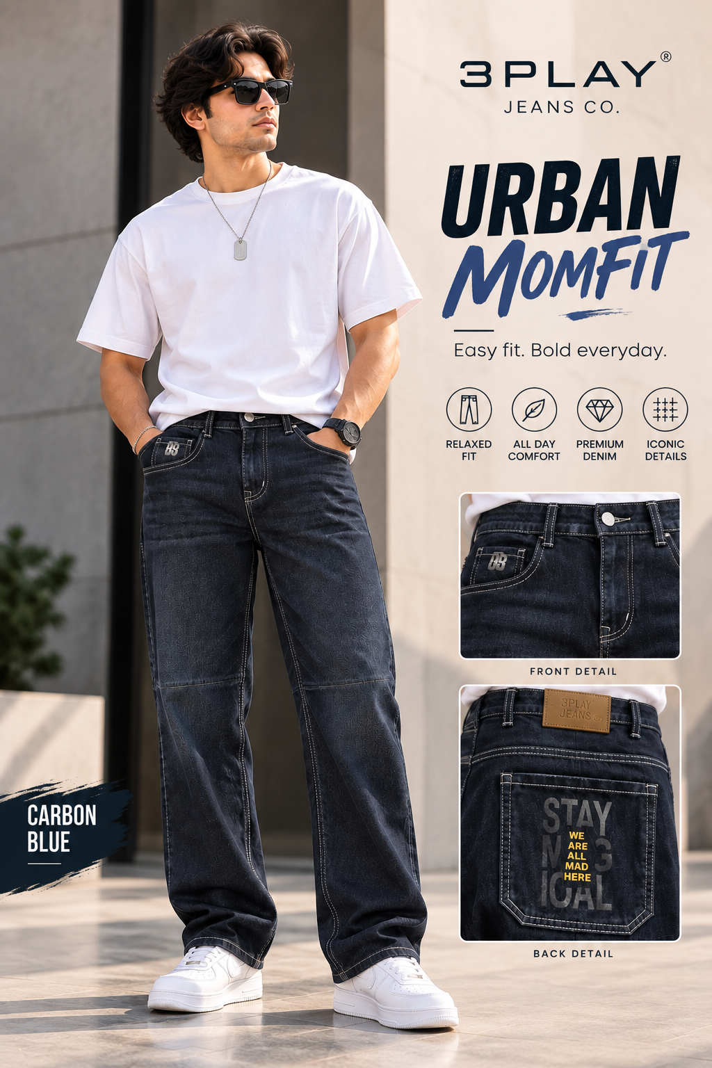 3-PLAY Denim Mom-fit Jeans