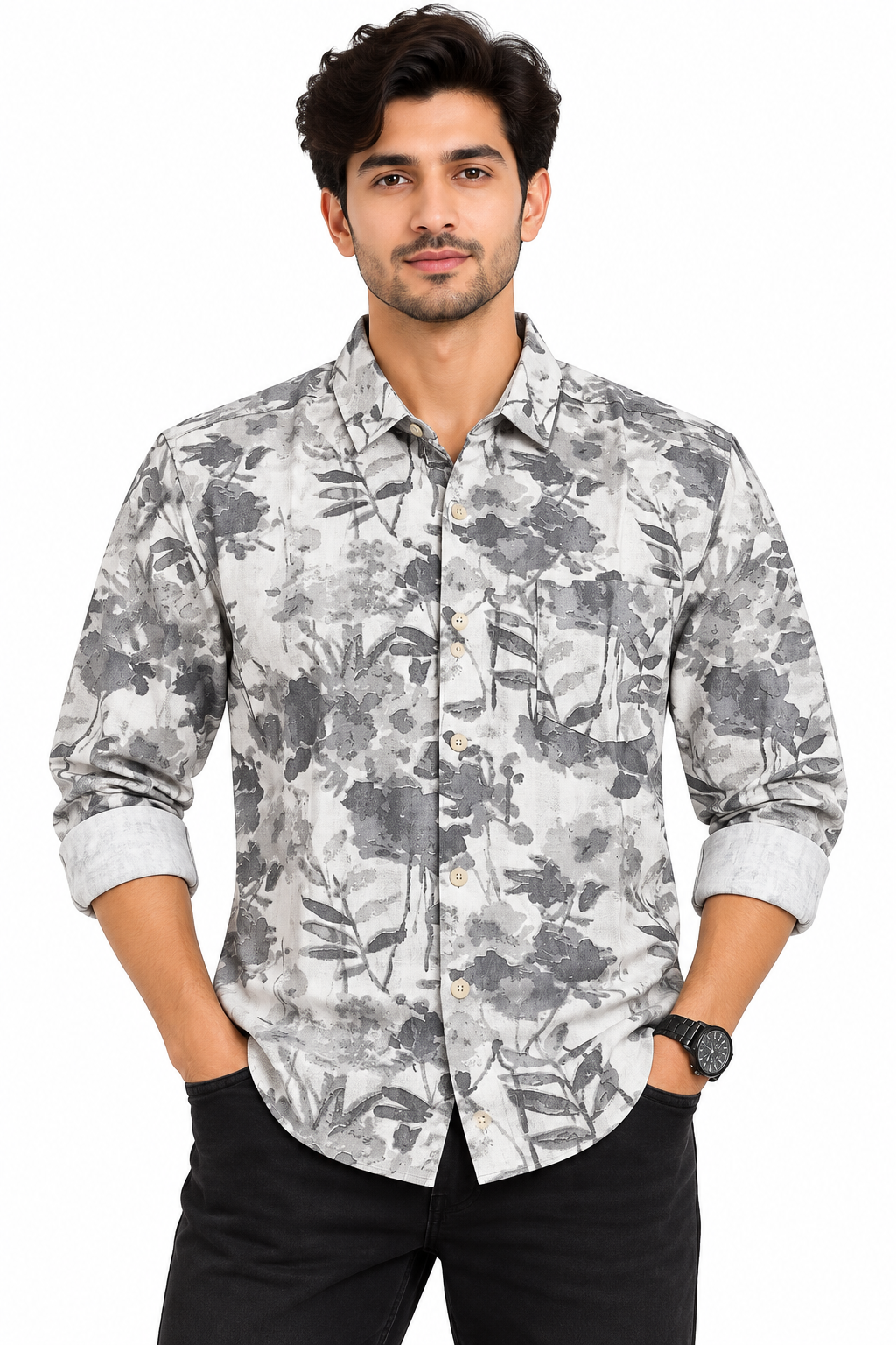 RED & WHITE - Urban Mist Floral Casaul Shirt