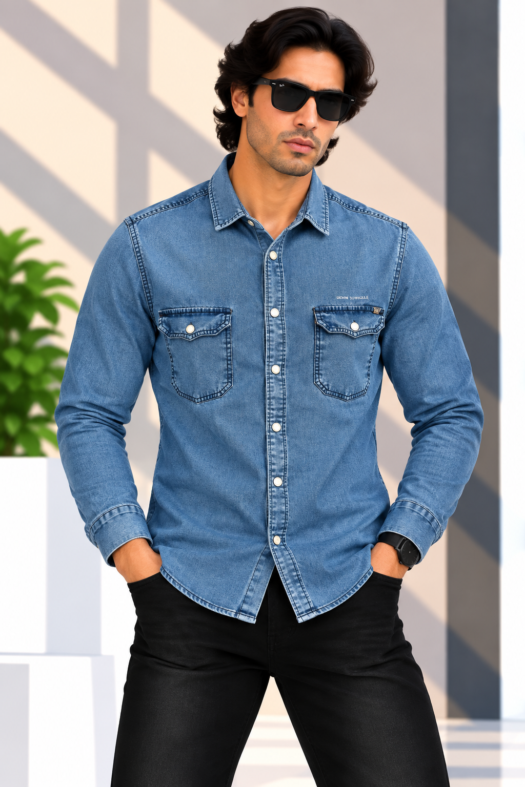 Red & White Denim Shirt