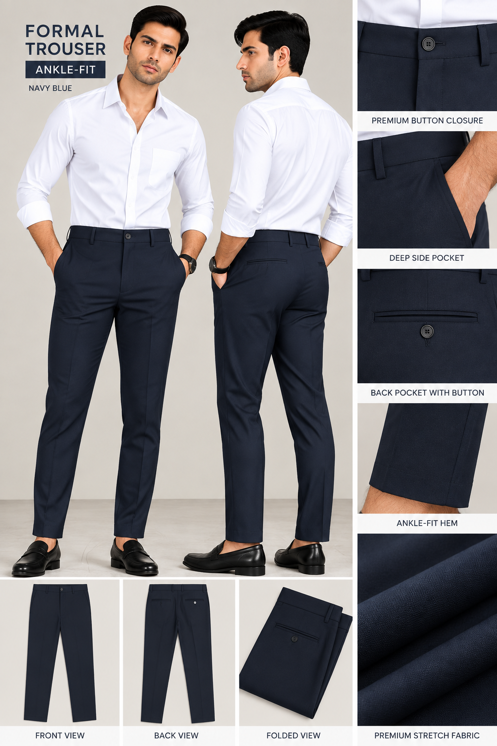 URBAN JACK - Men Smart Casual Ankle-Fit Trousers